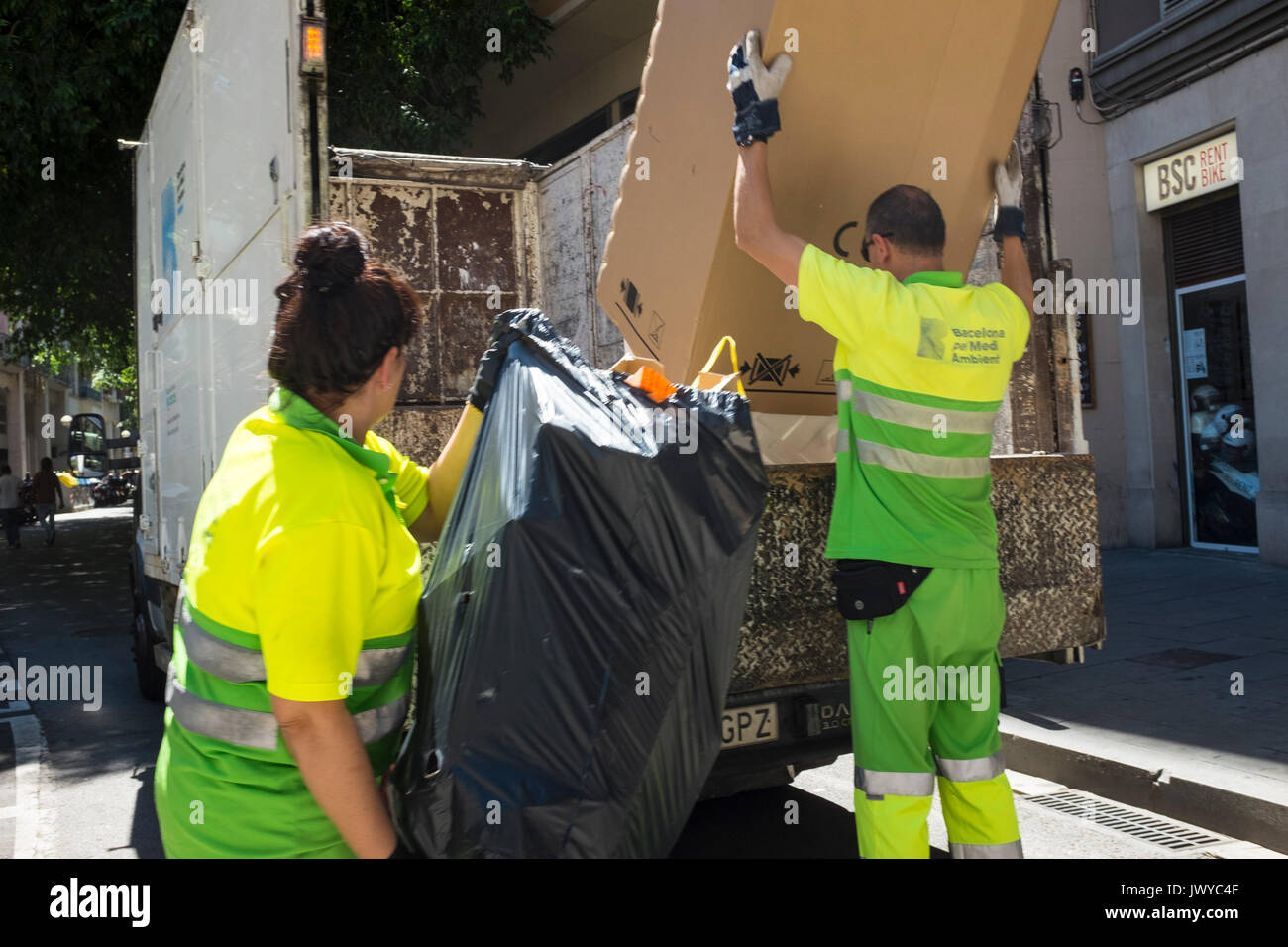 Garbage Collection in Barcelona, Spanien Stockfoto