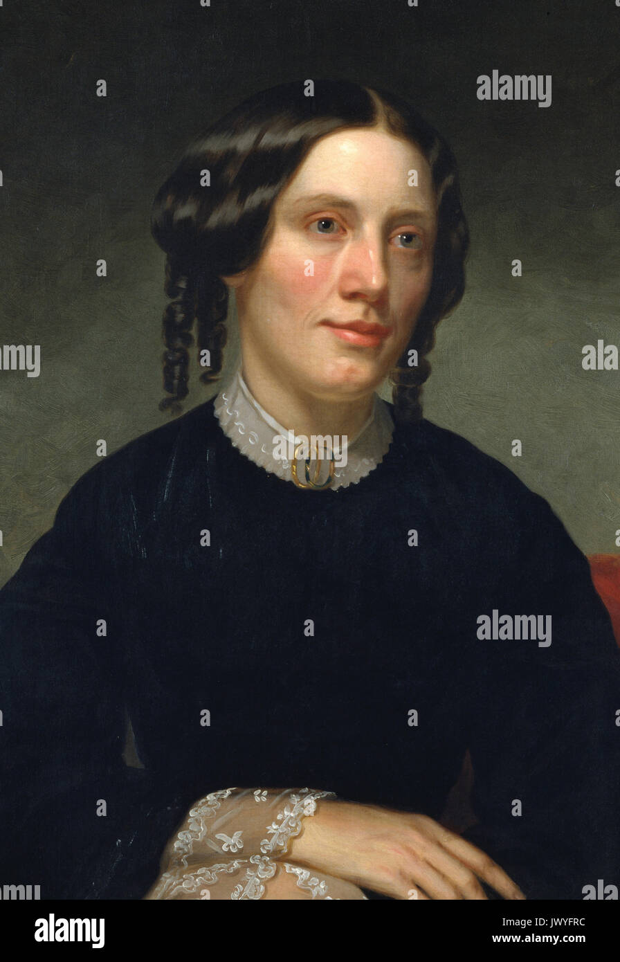 Harriet Beecher Stowe (1811-1896), Wahrheit und amerikanische Autor von Uncle Tom's Cabin, von einem Öl Gemälde Portrait 1853 von Alanson Fisher. Stockfoto