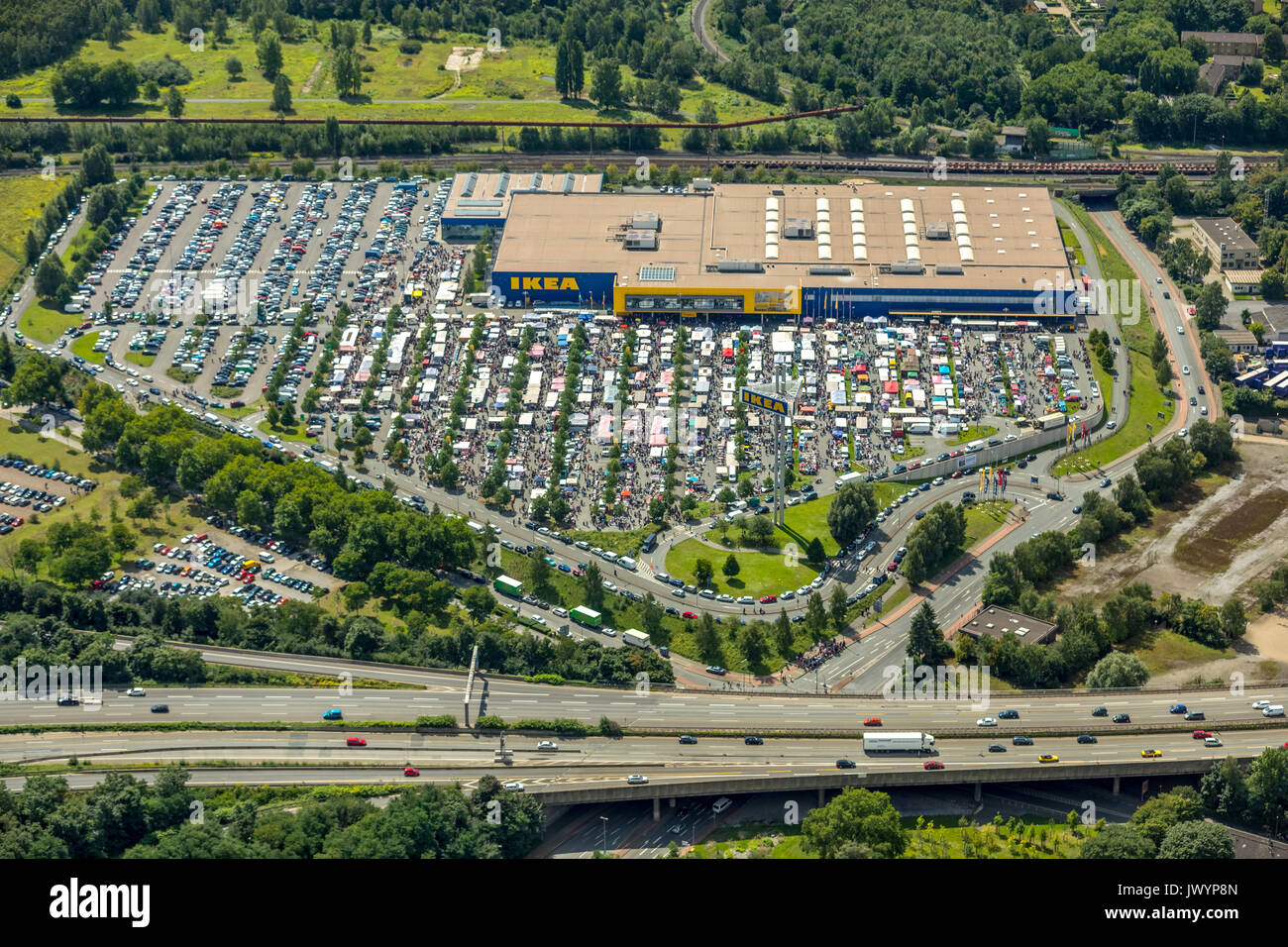 IKEA Möbel markt Flohmarkt, IKEA Duisburg-nord am Autobahnkreuz Duisburg-Nord, Möbel Discounter, A42 und A59, Duisburg, Ruhrgebiet, Stockfoto