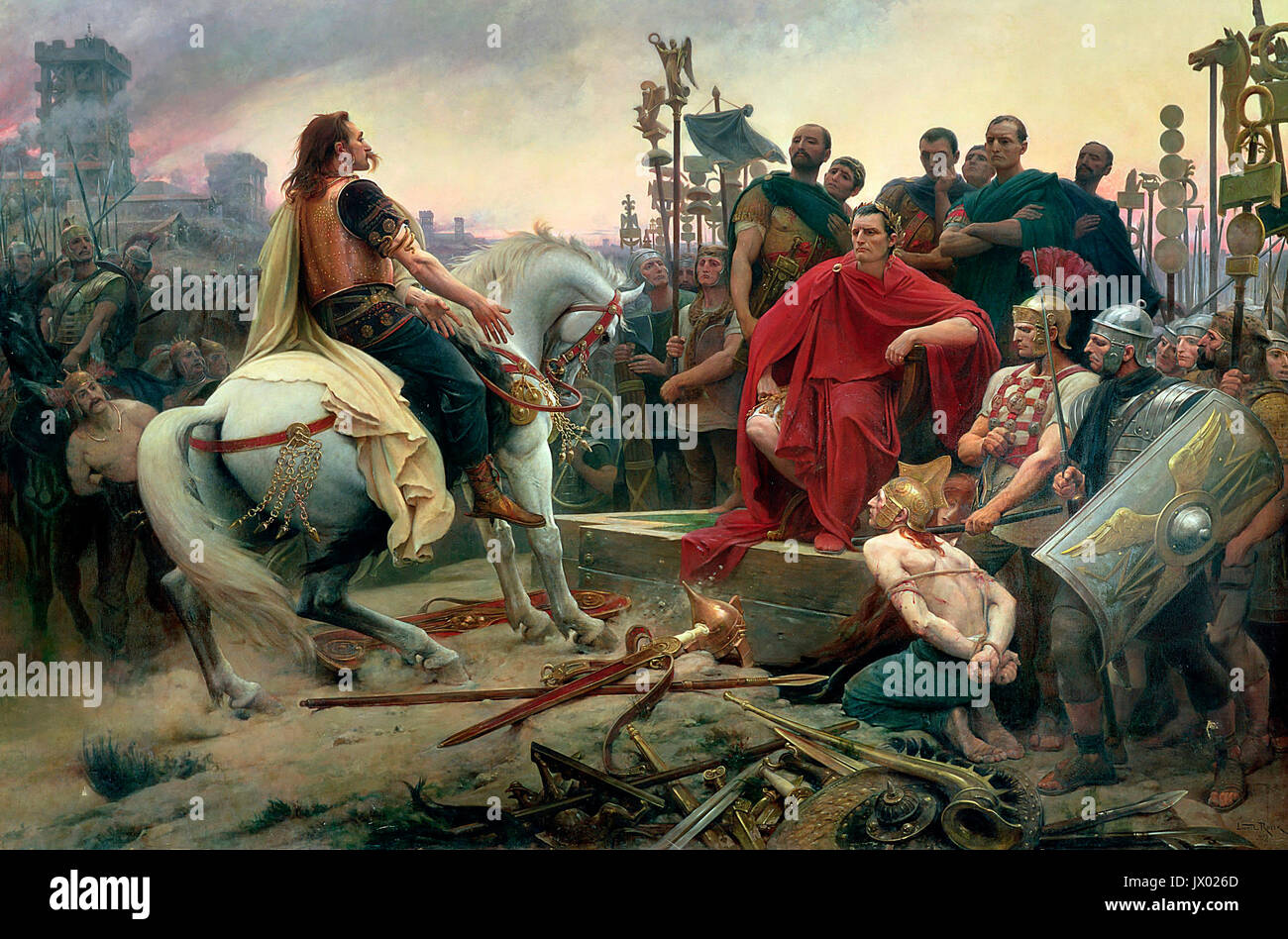 Vercingetorix wirft seine Arme zu den Füßen von Julius Caesar - Lionel Royer, 1899 Stockfoto
