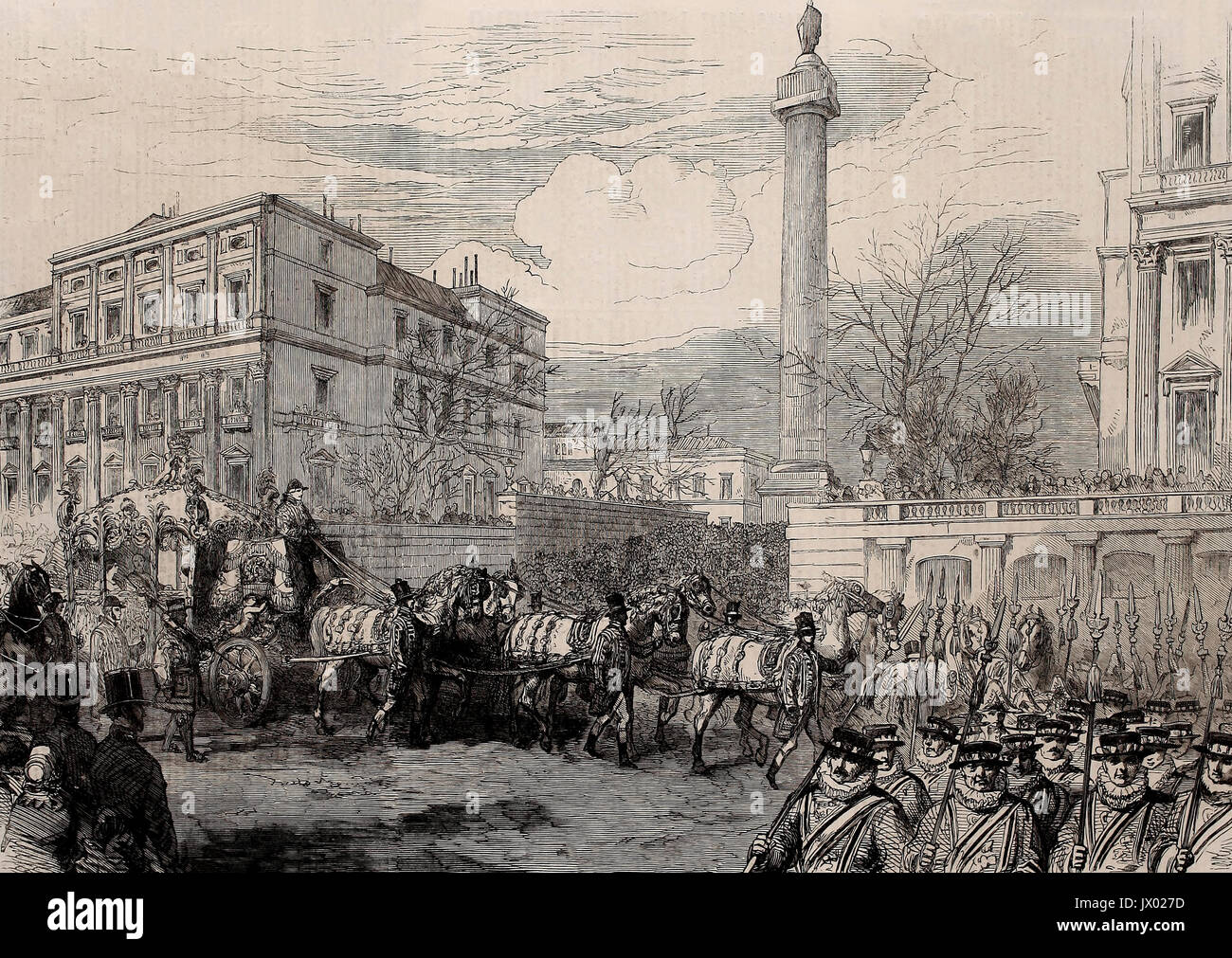 Öffnung des Parlaments - Ihre Majestät, Königin Victoria, vorbei an St. James Park, 1860 Stockfoto