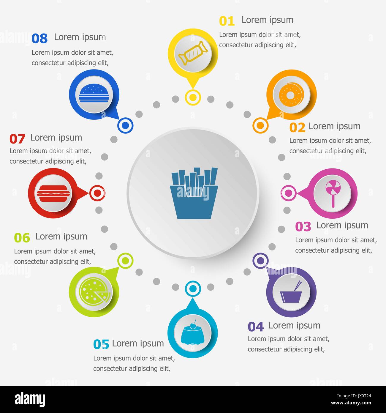 Infografik Vorlage mit fast food Icons, Vektor Stock Vektor