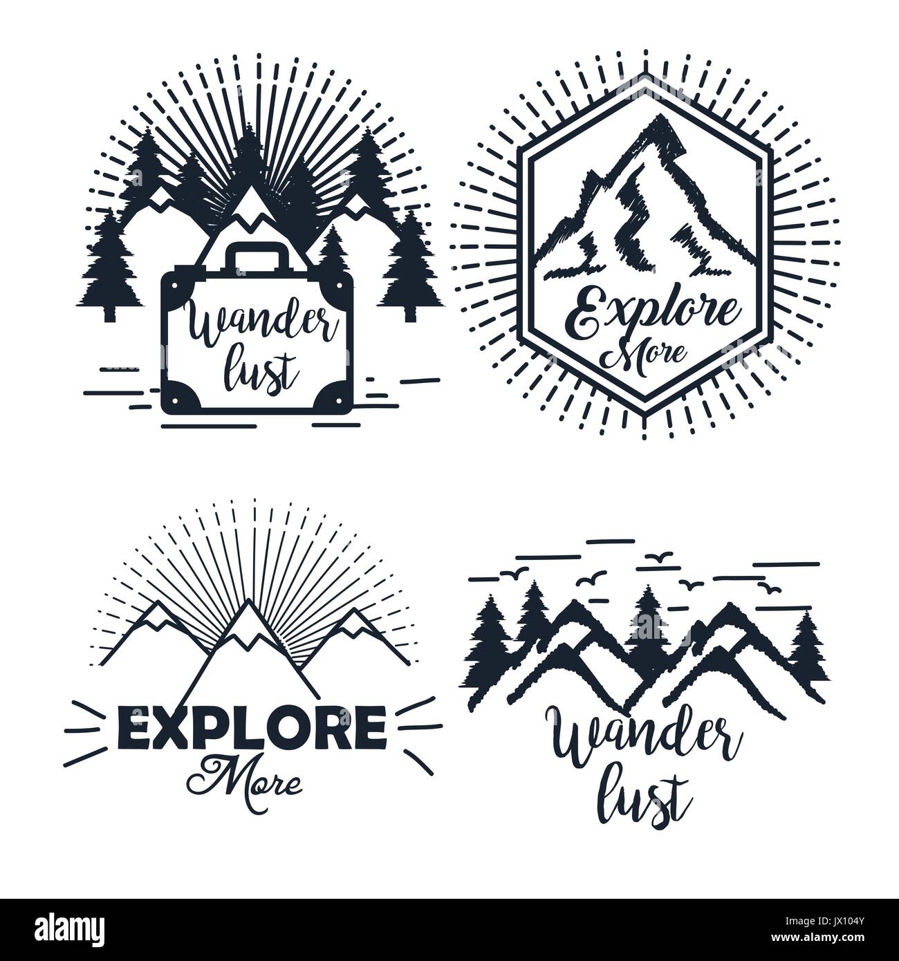 Reise label Reisen entdecken Abenteuer Symbol Beschriftung Vector Illustration Stock Vektor