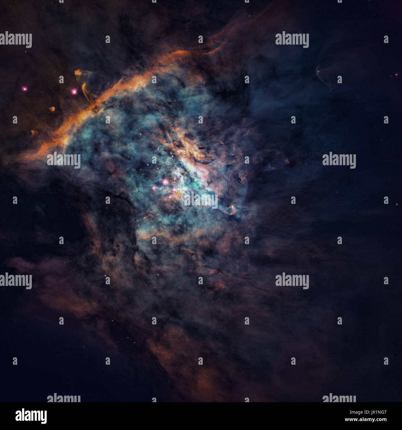 Panoramabild von der Mitte des Orionnebels. Stockfoto