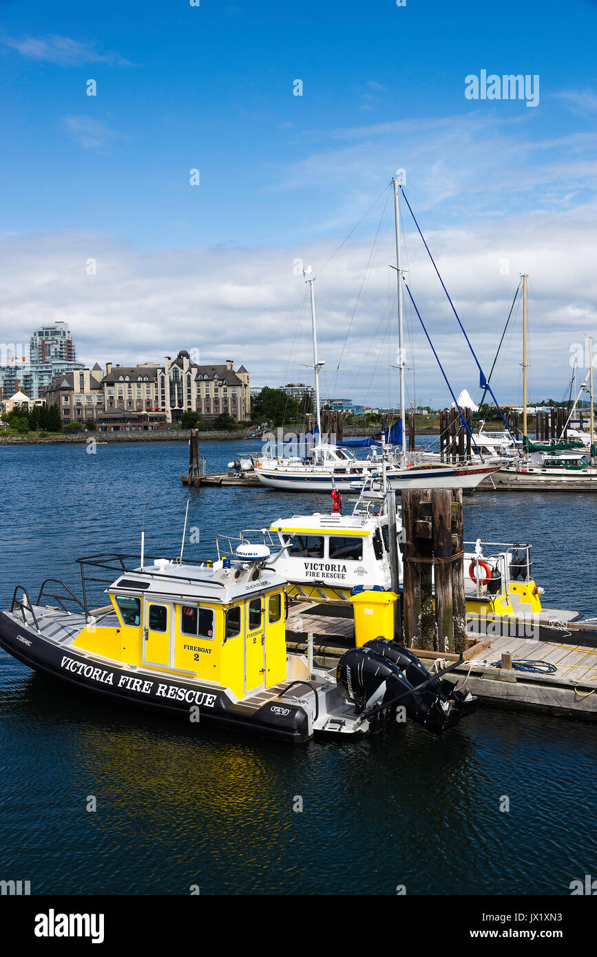 Die Schönen Inneren Hafen von Victoria mit Booten, Taxis, Fähre Boote und Yachten auf Vancouver Island British Columbia Kanada Stockfoto