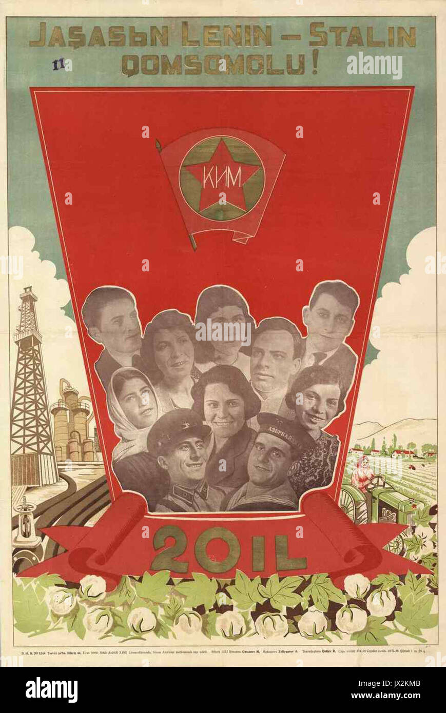 Poster von Aserbaidschan 1938 Komsomol Stockfoto