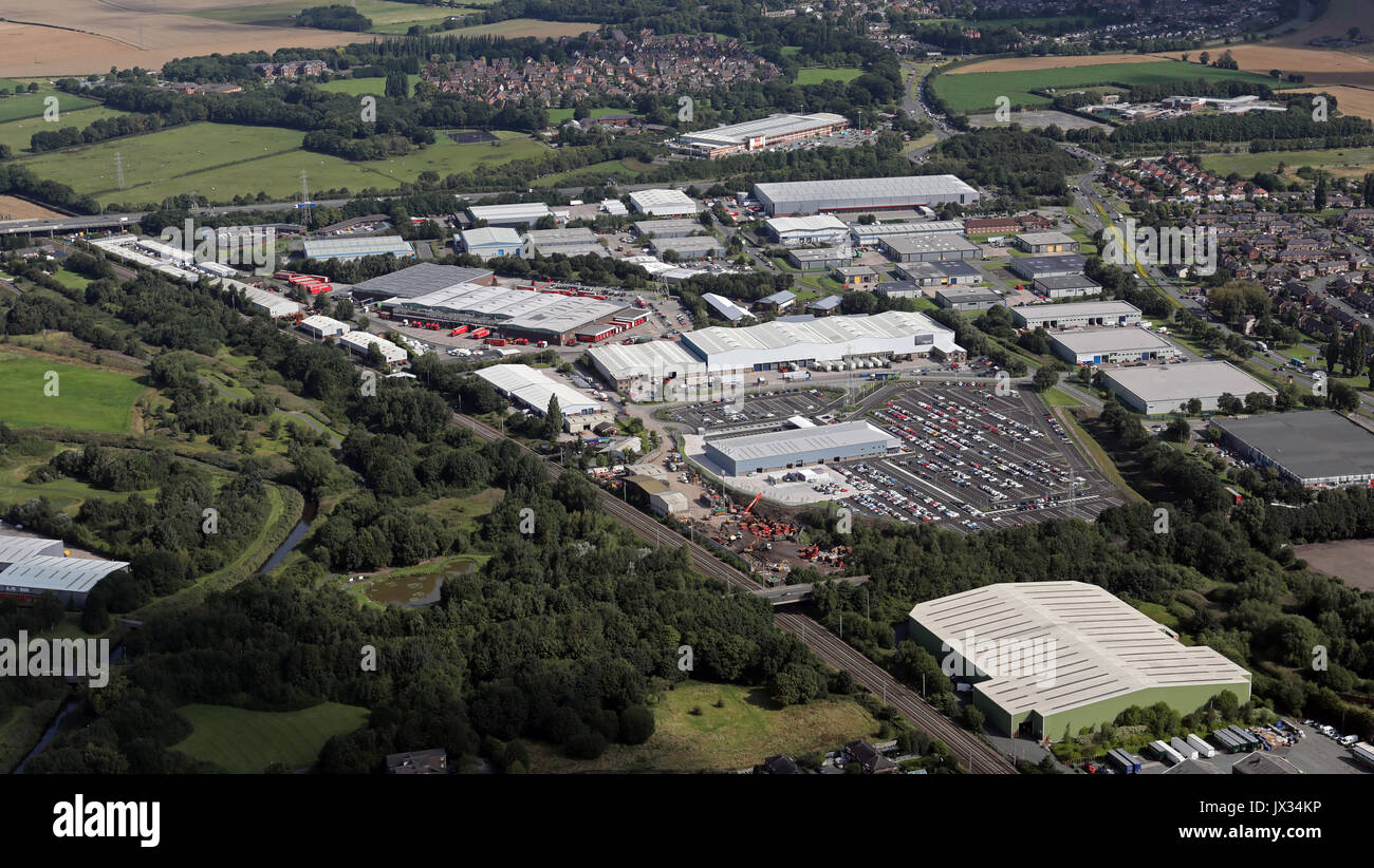 Luftaufnahme von Winwick Kai Industrial Estate, Warrington, Großbritannien Stockfoto