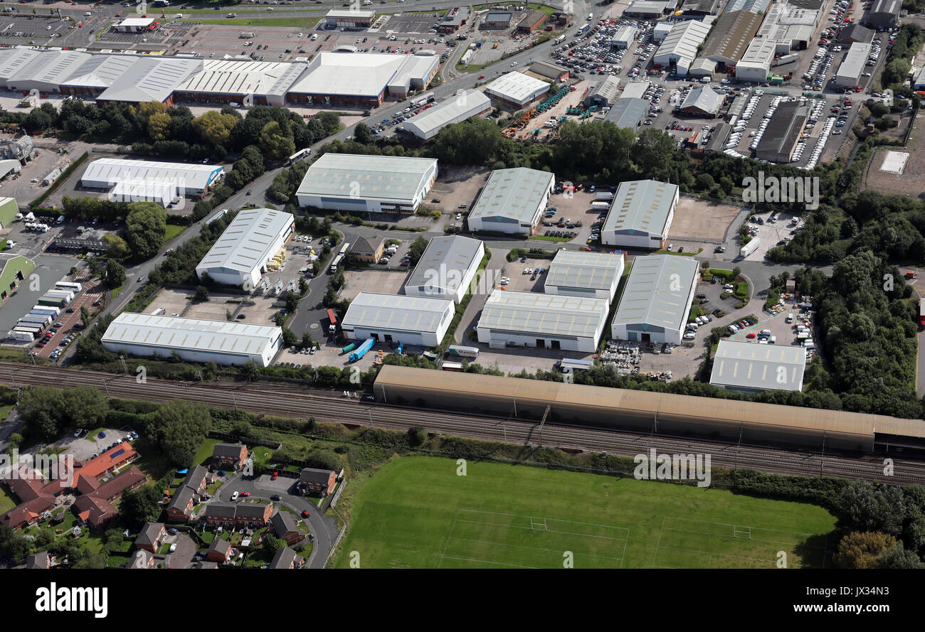 Luftaufnahme von Warrington Industrie- und Handelskammer, Großbritannien Stockfoto