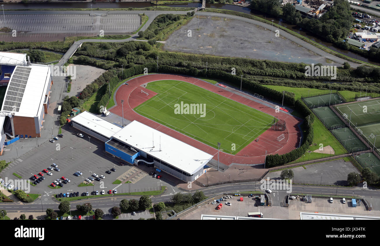 Luftaufnahme von Robin Park Arena, Wigan, Lancashire, Großbritannien Stockfoto