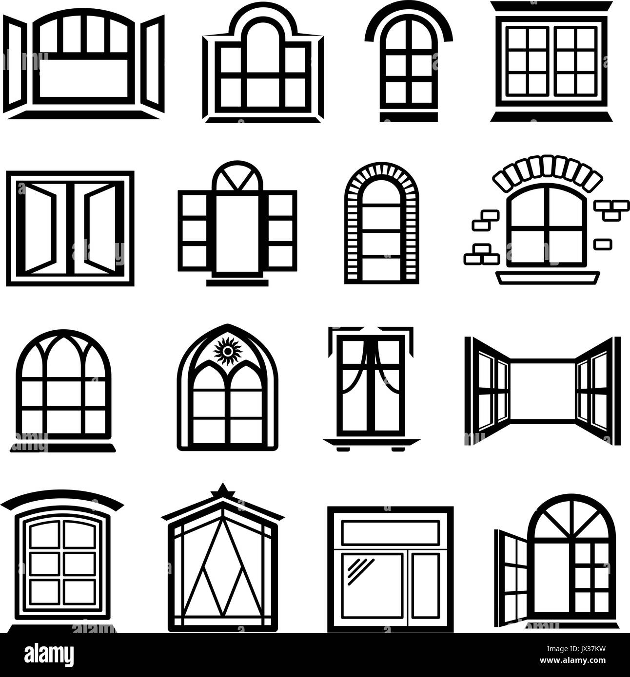 Fenster Design Icons Set, einfachen Stil Stock Vektor