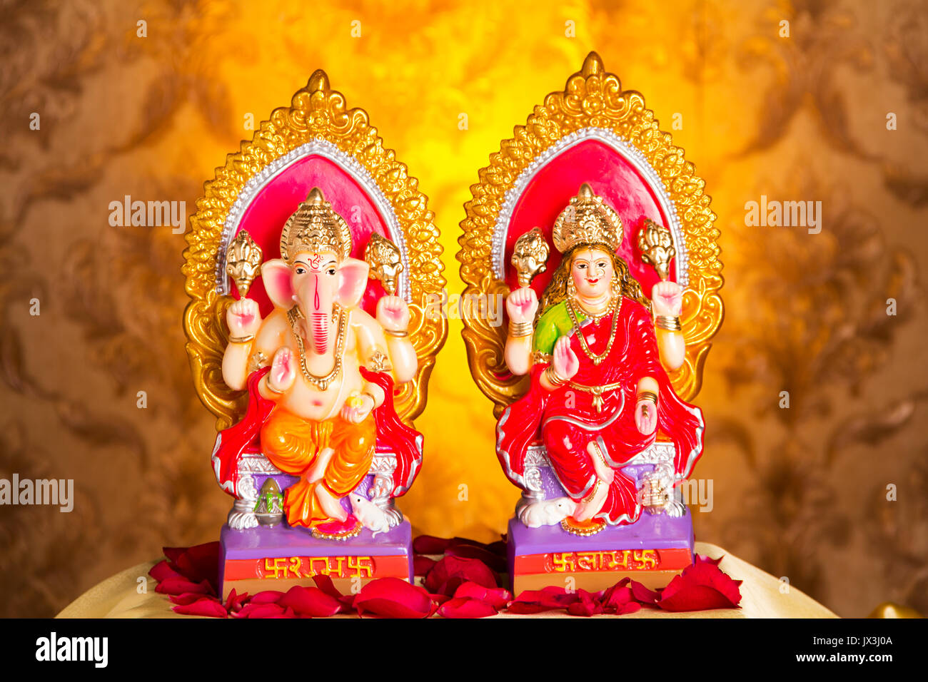 Hindu Gott laxmi Ganesh Idol an Diwali Festival Puja Stockfoto