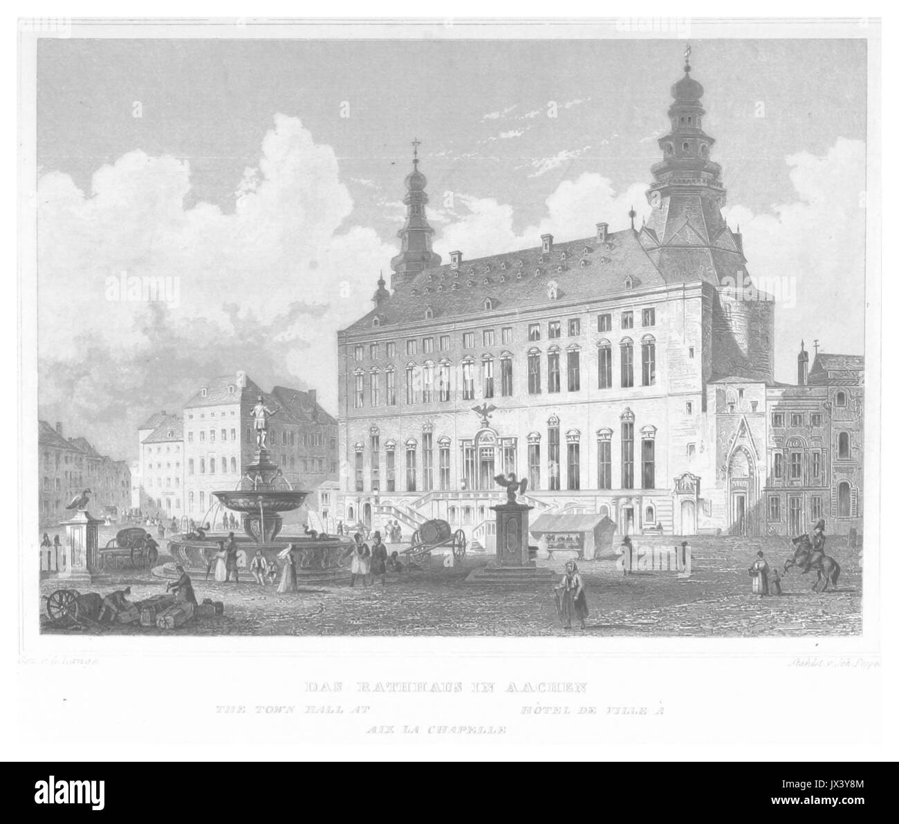 POPPEL(1852) p389 DAS RATHAUS IN AACHEN Stockfoto