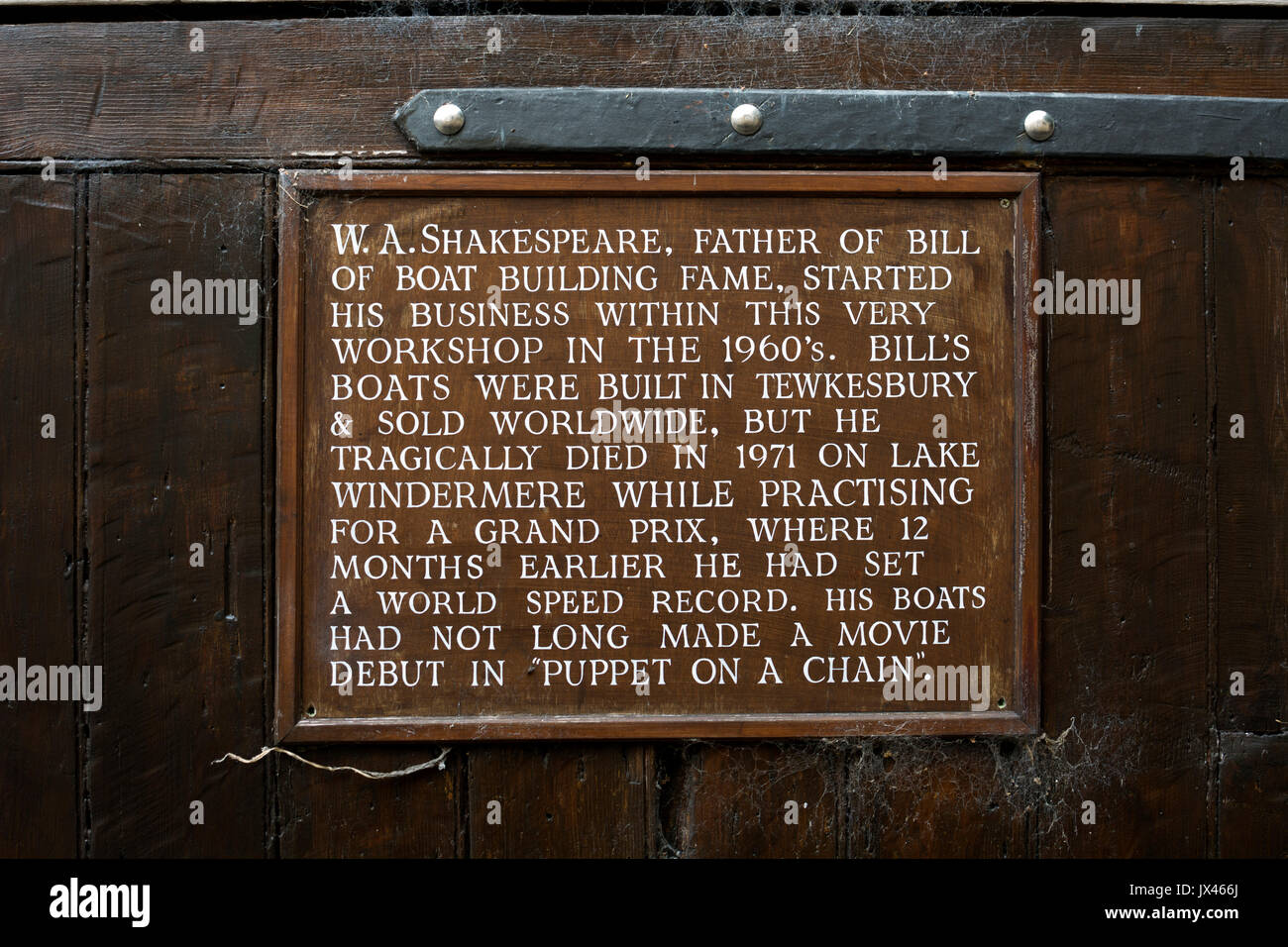 Shakespeare Bootsbauer unterzeichnen, Stroud, Gloucestershire, England, Großbritannien Stockfoto