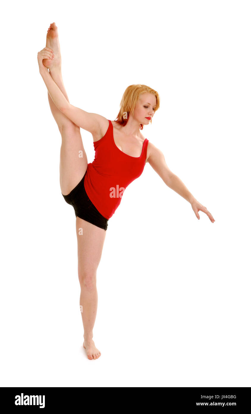 Tänzerin hält einen ständigen Split Position Stockfoto