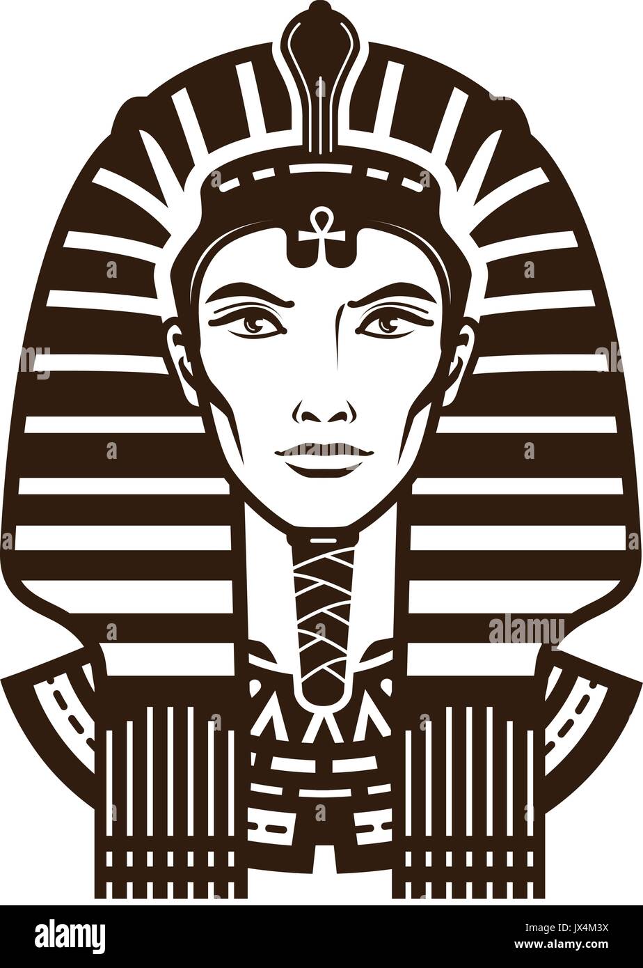 Portrait von Pharao. Afrika, Ägypten, Ägyptische Logo oder Symbol. Vintage Vector Illustration Stock Vektor