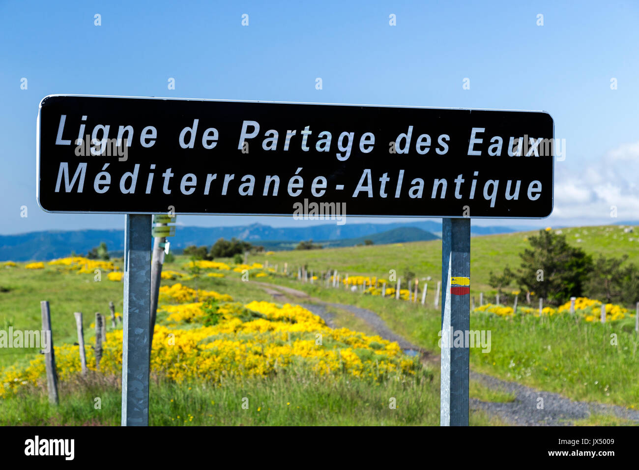 Frankreich, Ardèche, Parc naturel Regional des Monts d'Ardèche (regionalen Naturparks der Berge der Ardèche), Mont Gerbier de Jonc, Angabe Panel Stockfoto