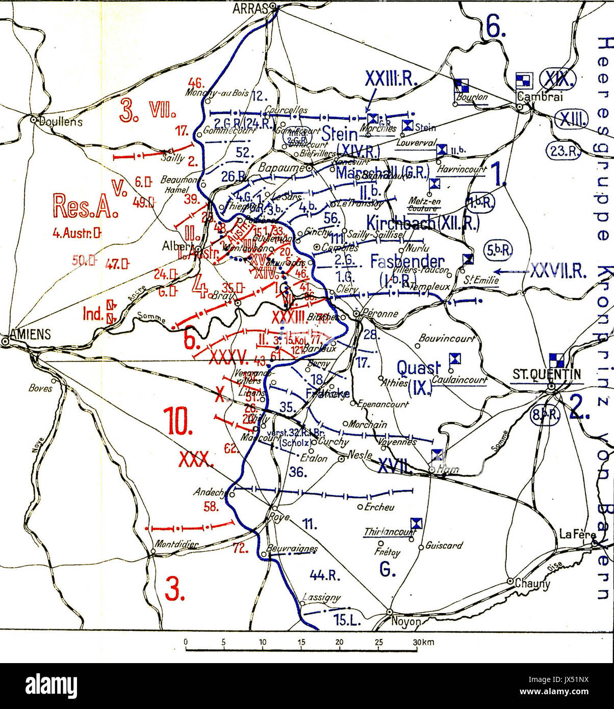 Lage der Somme Schlacht am 28. August 1916 Stockfoto