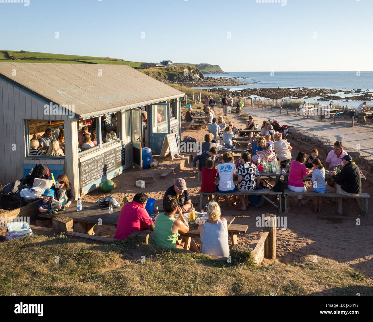 Das Strandhaus Strandcafé im Süden Milton Sands in der Nähe von Thurlestone in South Hams in Devon Stockfoto