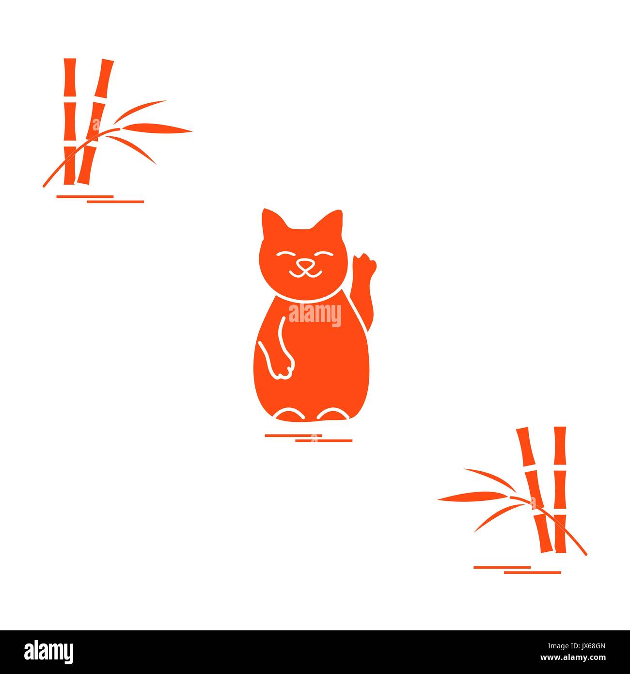 Stilisierte Ikone der japanischen glückliche Katze Maneki Neko. Reisen und Freizeit. Design für Banner, Poster oder Druck. Stock Vektor