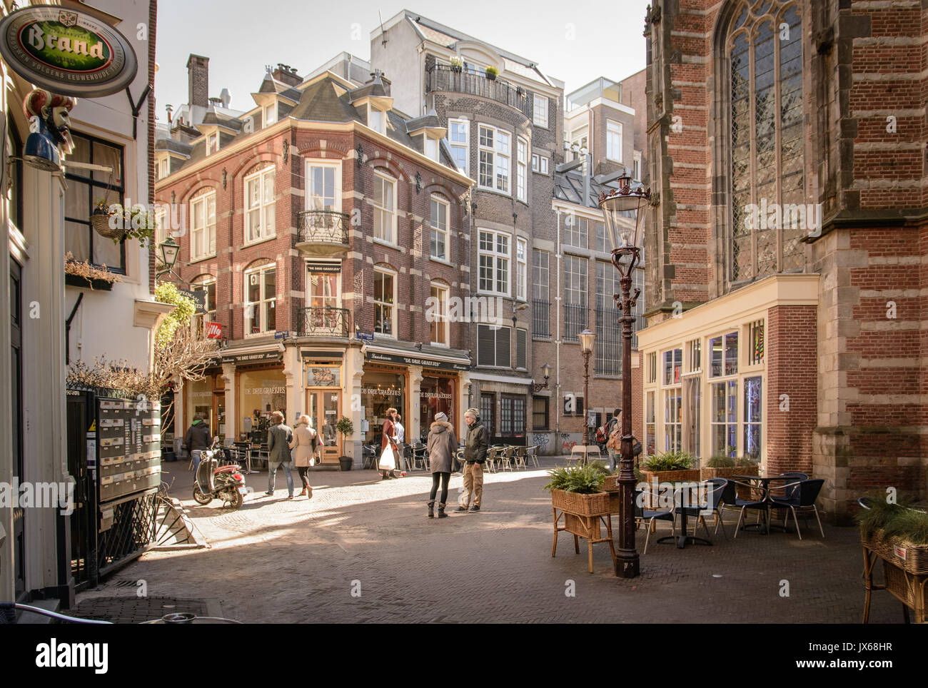 Straße Geschäfte in Amsterdam (Niederlande). März 2015. Querformat. Stockfoto