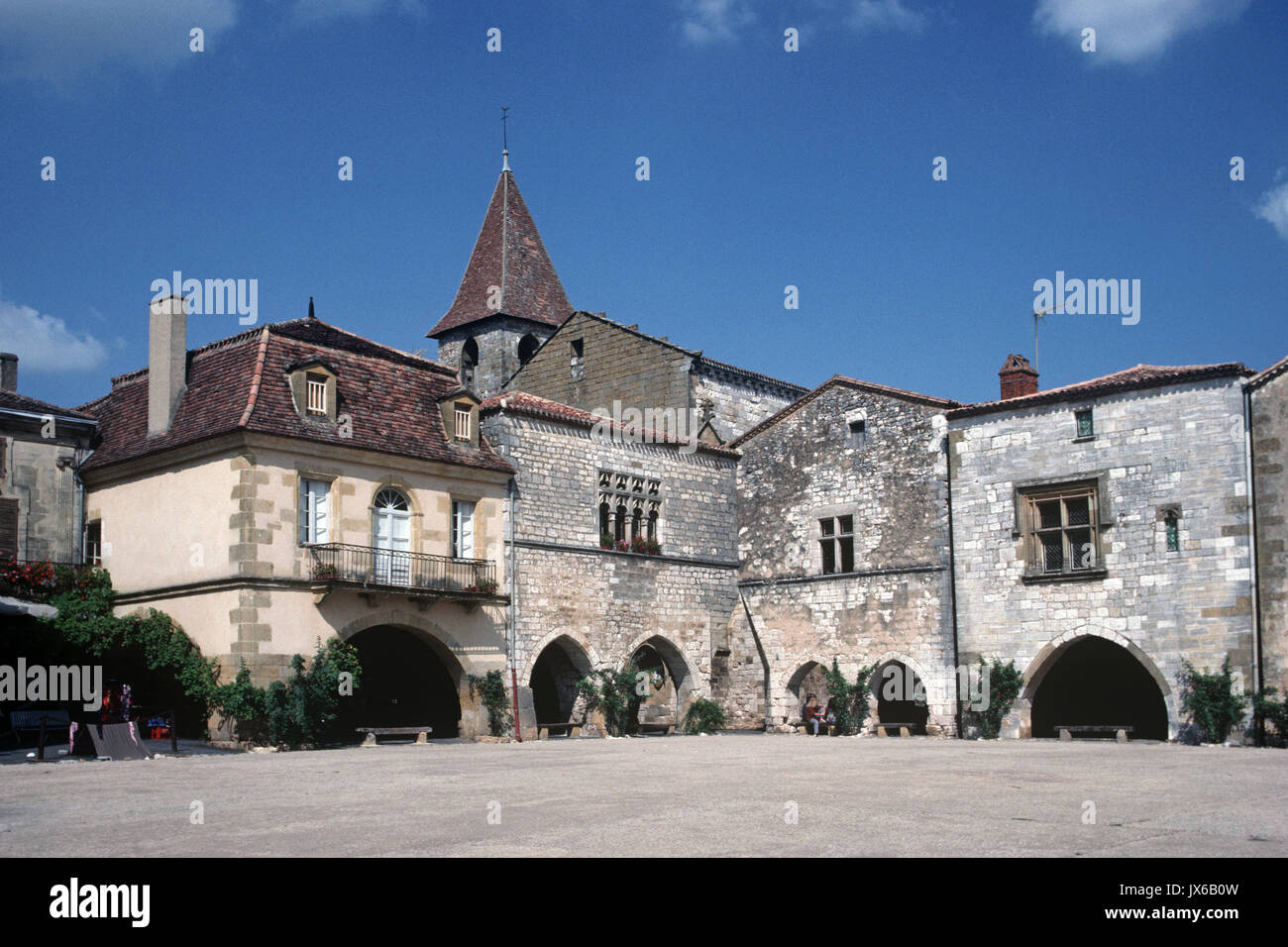 Monpazier, 13. Jahrhundert Bastide in der Dordogne, Novelle-Aquitaine, South West Frankreich Stockfoto