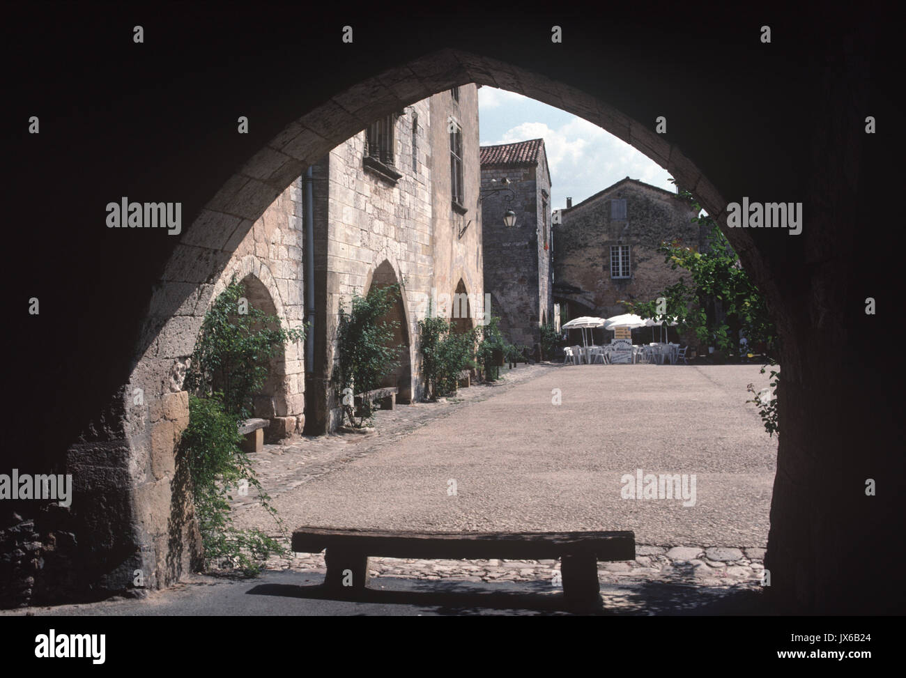 Monpazier, 13. Jahrhundert Bastide in der Dordogne, Novelle-Aquitaine, South West Frankreich Stockfoto