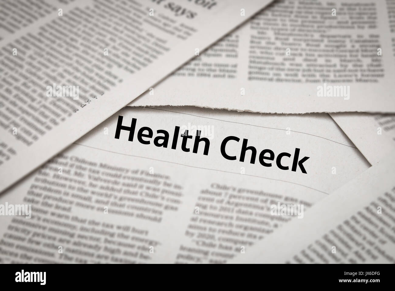 Health Check Schlagzeile auf Zeitung Stockfoto