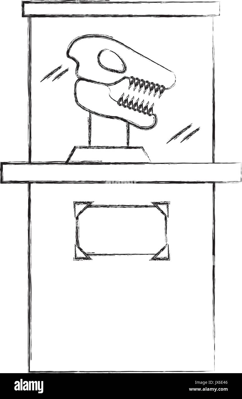 Museum Dinosaurier Skelett in Urne aus Glas Stock Vektor