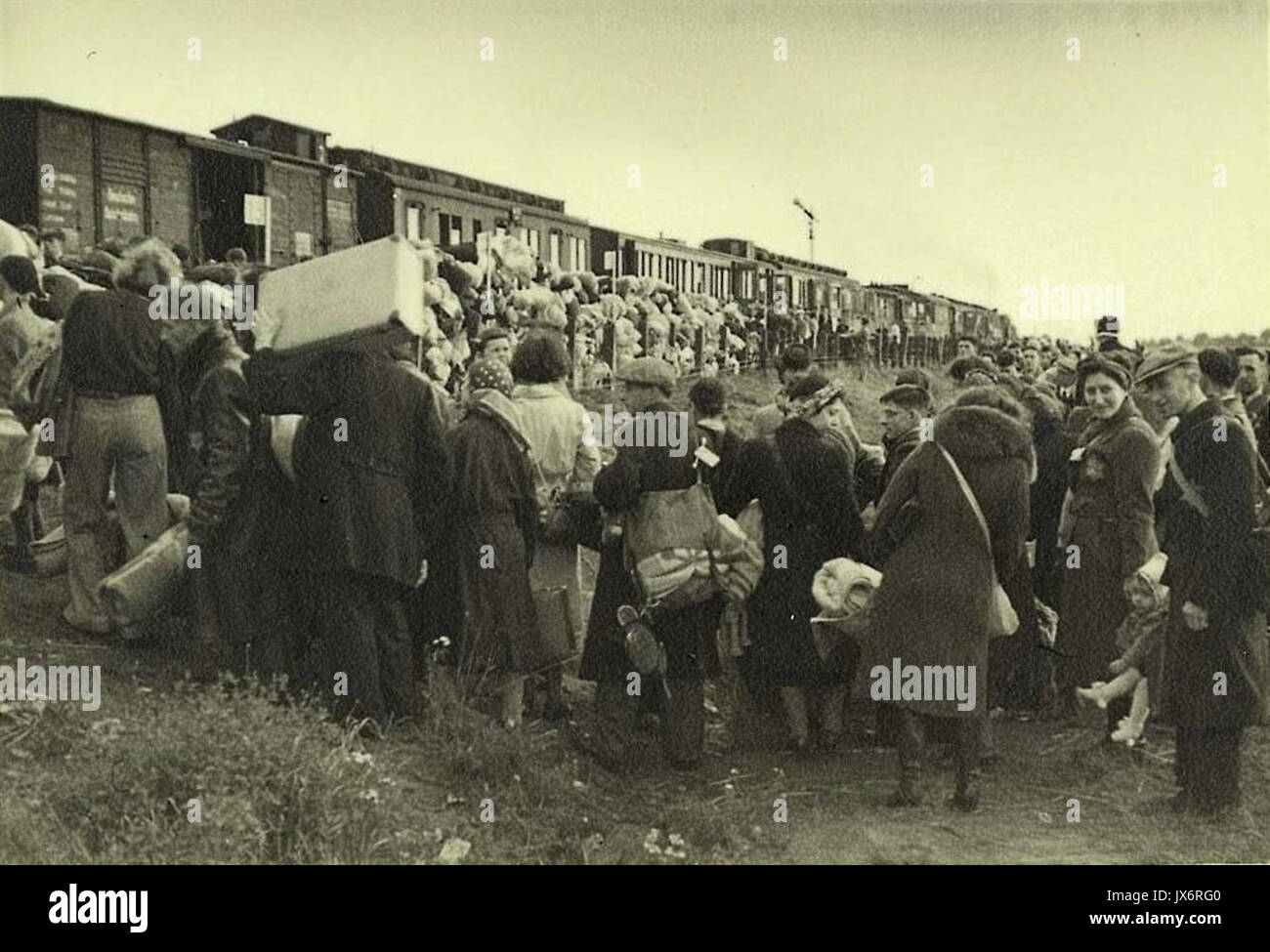 Westerbork, Niederlande, Juden boarding eine Abschiebung Zug nach Auschwitz Stockfoto