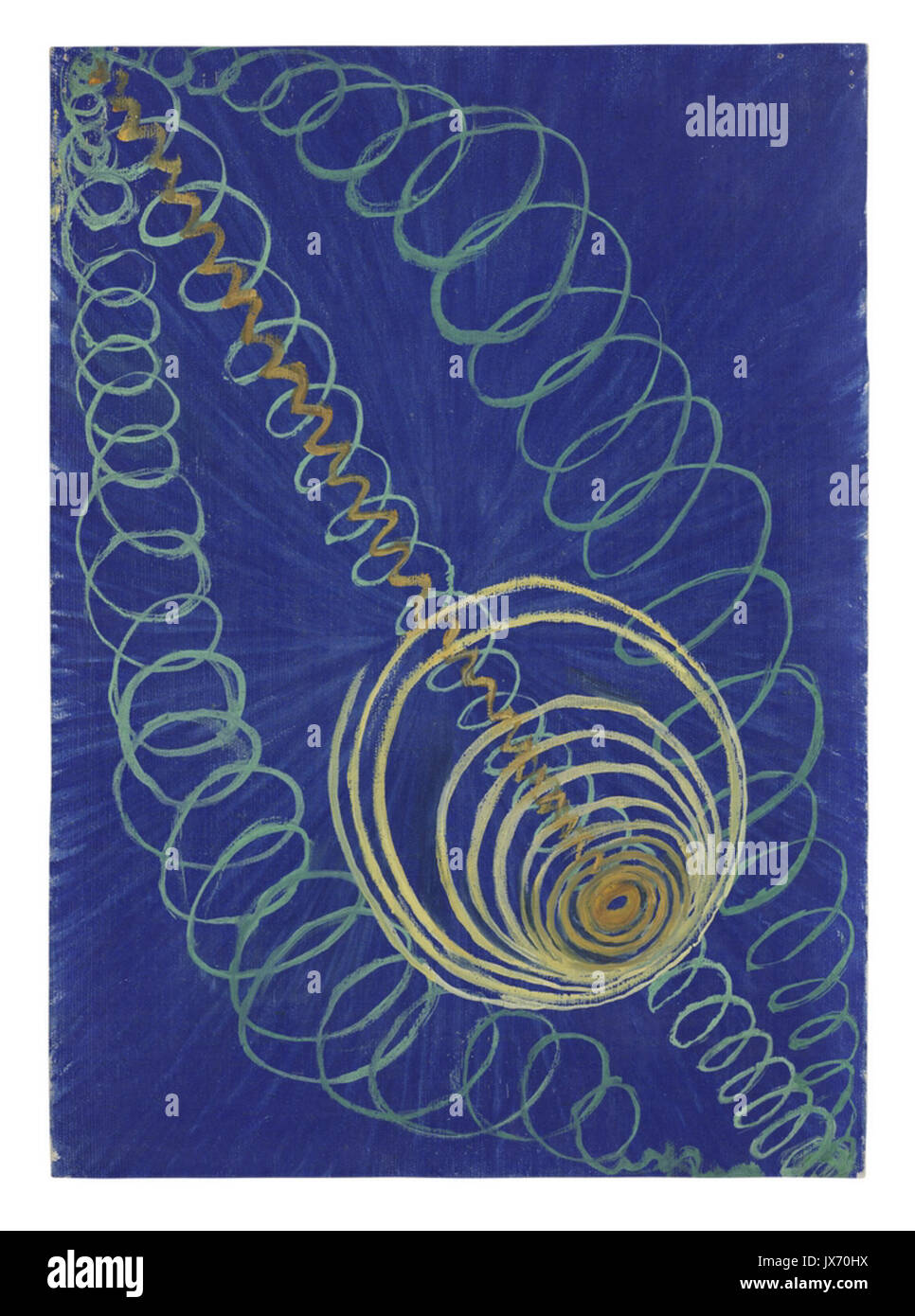 „Primordial Chaos No 16“ aus Hilma af Klints Serie 1906–1907, einem wegweisenden abstrakten Werk, das Themen des Chaos und der Spiritualität durch einzigartige Symbolismus und innovative Techniken der modernen Kunst erforscht. Stockfoto