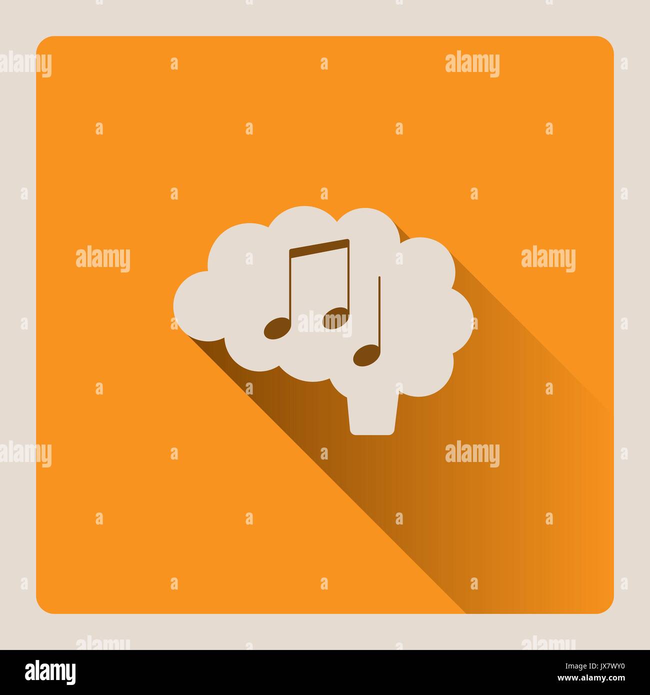 Gehirn denken in Musik Illustration auf gelbes Quadrat Hintergrund mit Schatten Stock Vektor