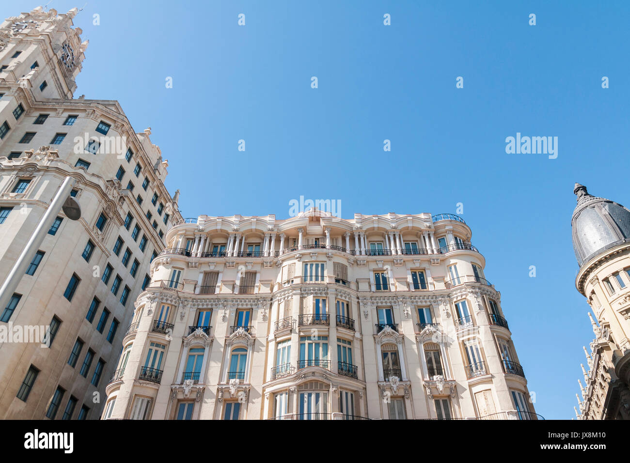 Edificios modernistas de la Gran Vía de Madrid. España Stockfoto