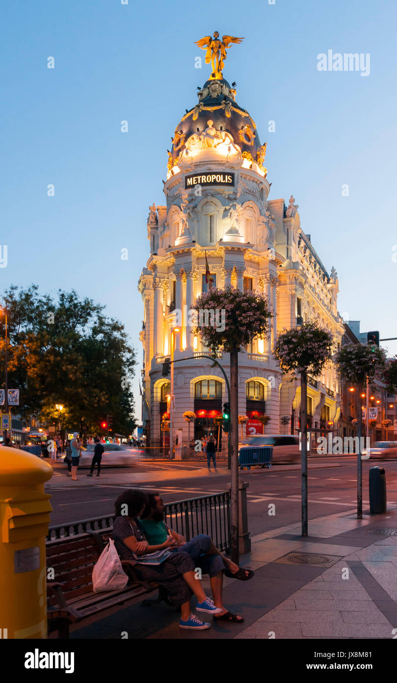 Edificio Metrópolis en la Gran Vía de Madrid. España Stockfoto