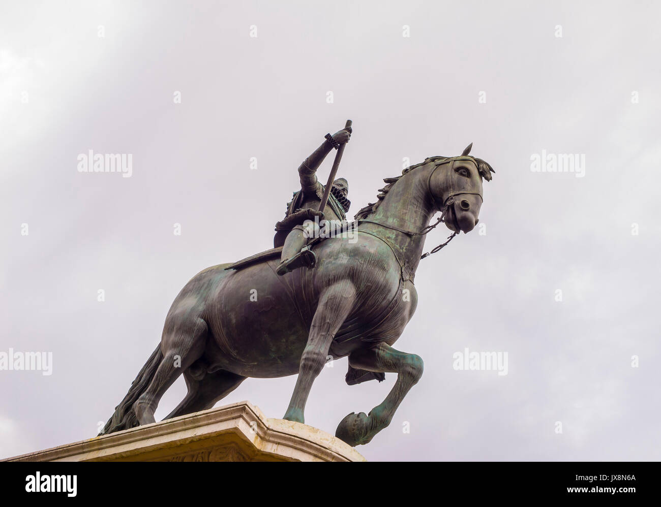 Ecuestre Estatua de Felipe III. Plaza Mayor. Madrid. España Stockfoto