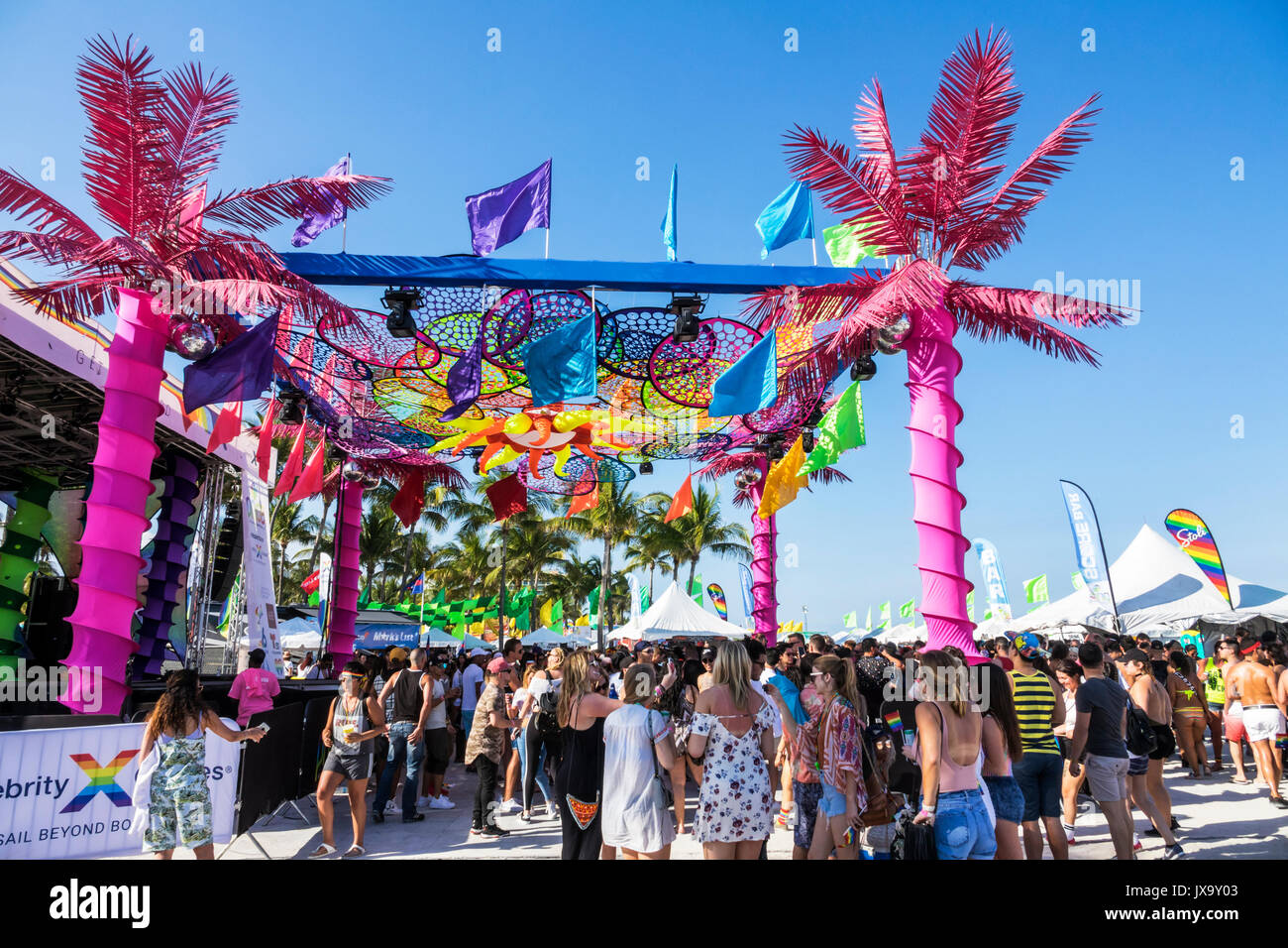 Miami Beach, Florida, Lummus Park, Gay Pride Week, LGBTQ, LGBT, Miami Beach, Pride Festival, FL170430025 Stockfoto