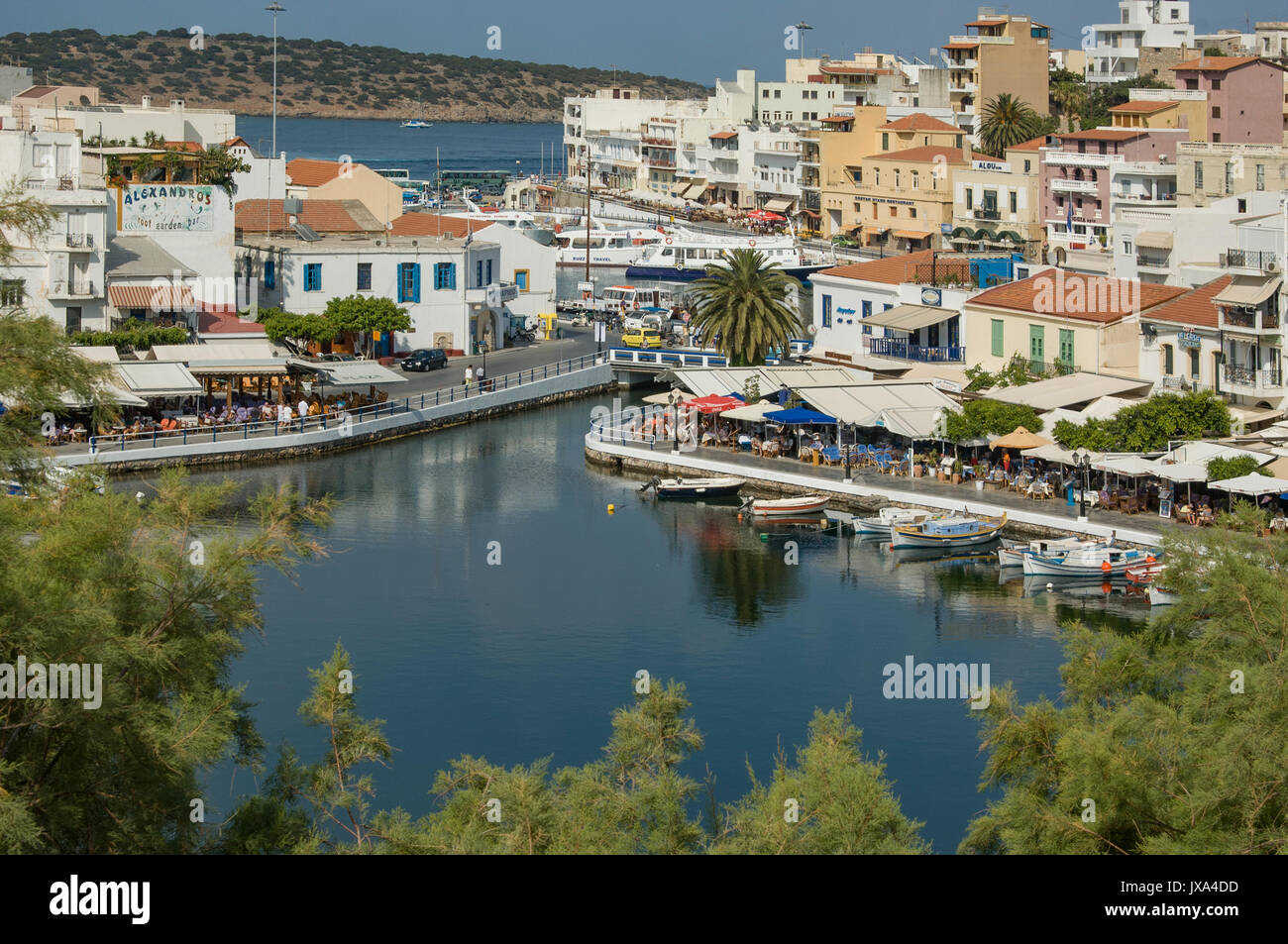 Den inneren Hafen, Agios Nikolaos, Kreta, Griechenland Stockfoto