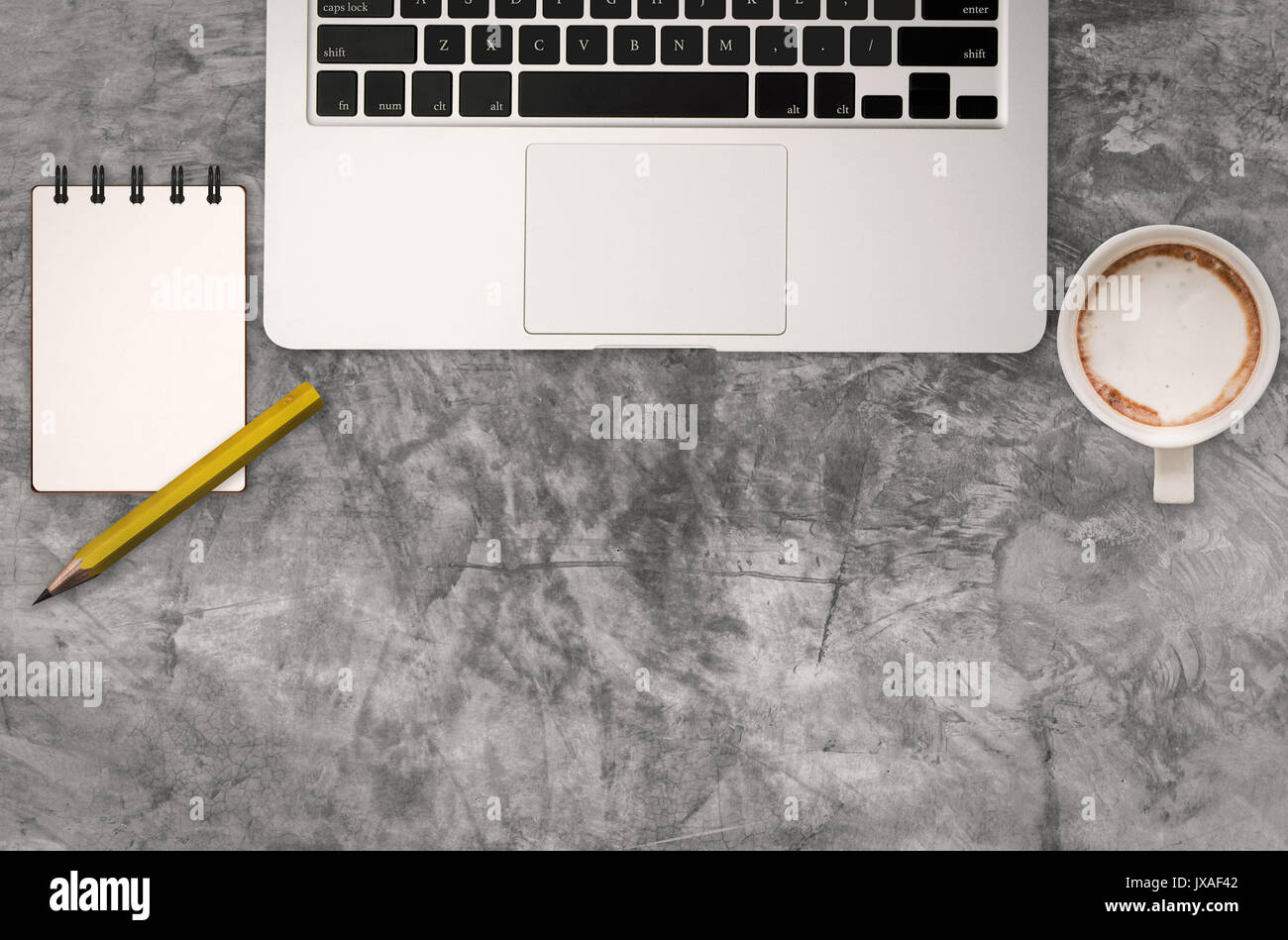 Büro Schreibtisch Draufsicht mit computer notebook Stockfoto