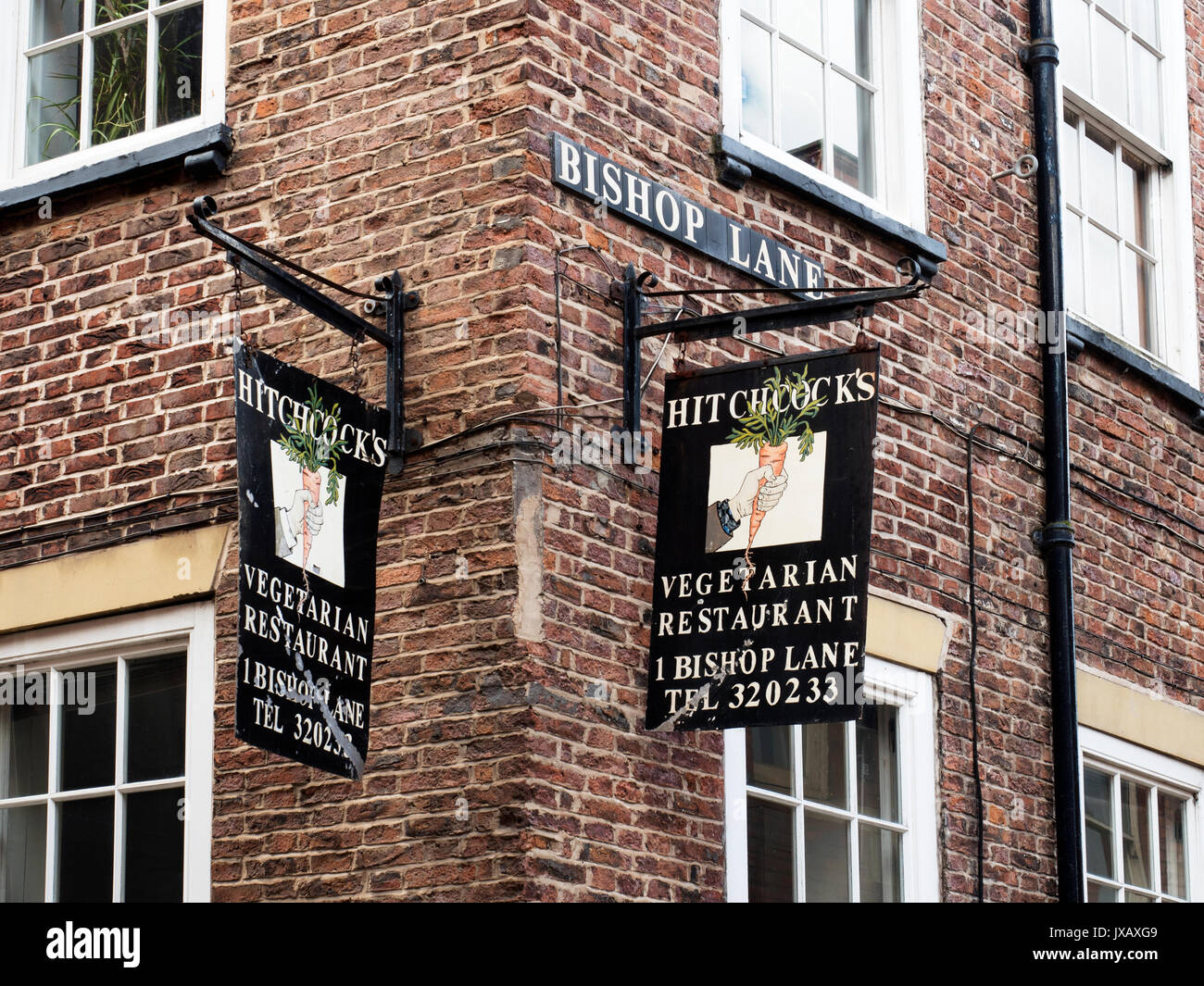 Vegetarisches Restaurant Schilder am Bishop Lane in der Altstadt am Rumpf Yorkshire England Stockfoto