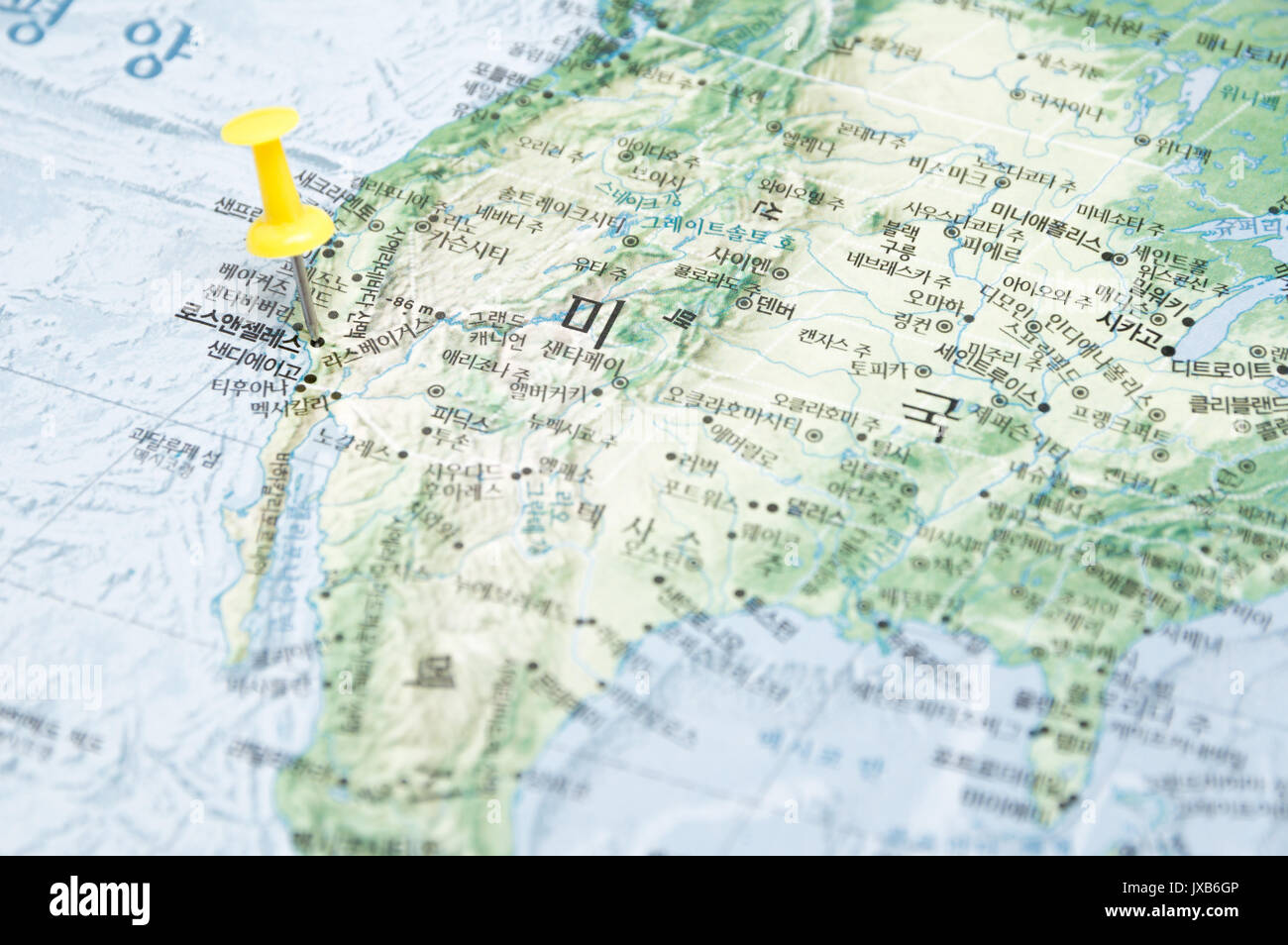 In der Nähe von Los Angeles USA-Karte mit gelben push Pin Stockfoto