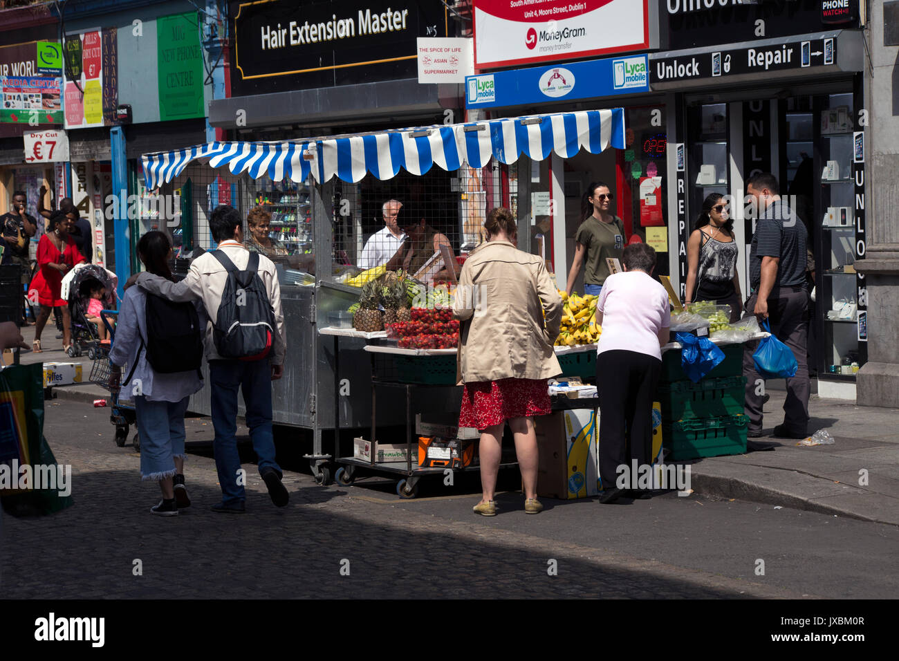 Moore Street Market in Dublin, Irland. Stockfoto