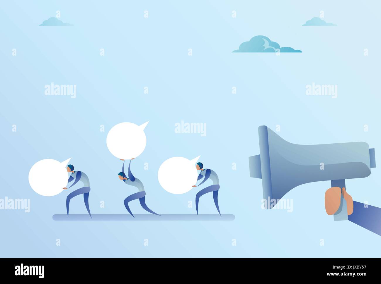 Halten Sie die Gruppe von Geschäftsleuten Sprechblase von Geschäftsmann Chef Hand mit Megafon Stock Vektor