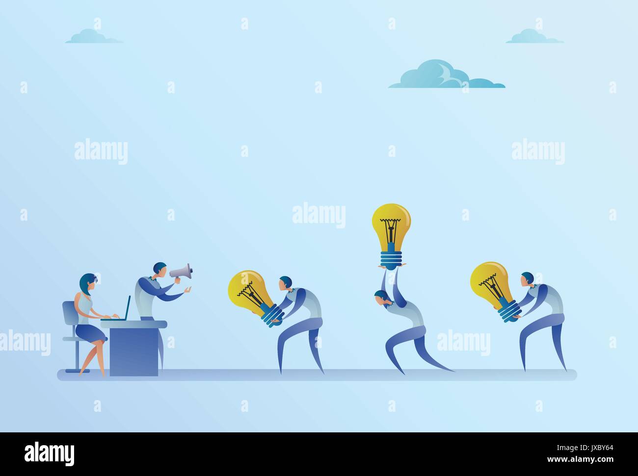 Gruppe von Geschäftsleuten tragen Glühbirnen zu Manager Holding Megafon neue Idee Konzept Stock Vektor