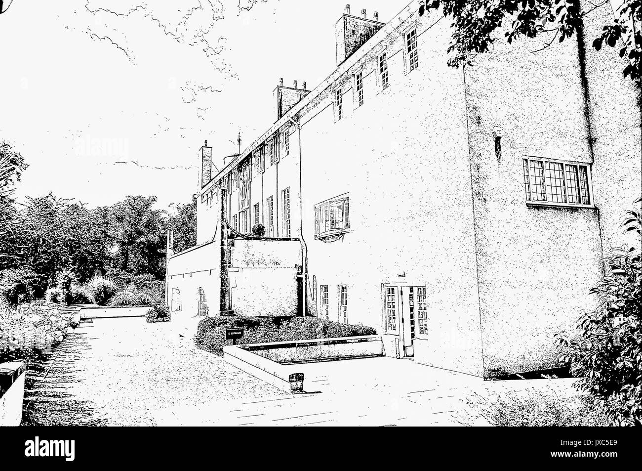 Feder und Tusche Skizze des Hauses für ein Kunstliebhaber, von dem Architekten Charles Rennie Mackintosh 1901 in Glasgow, Schottland Stockfoto