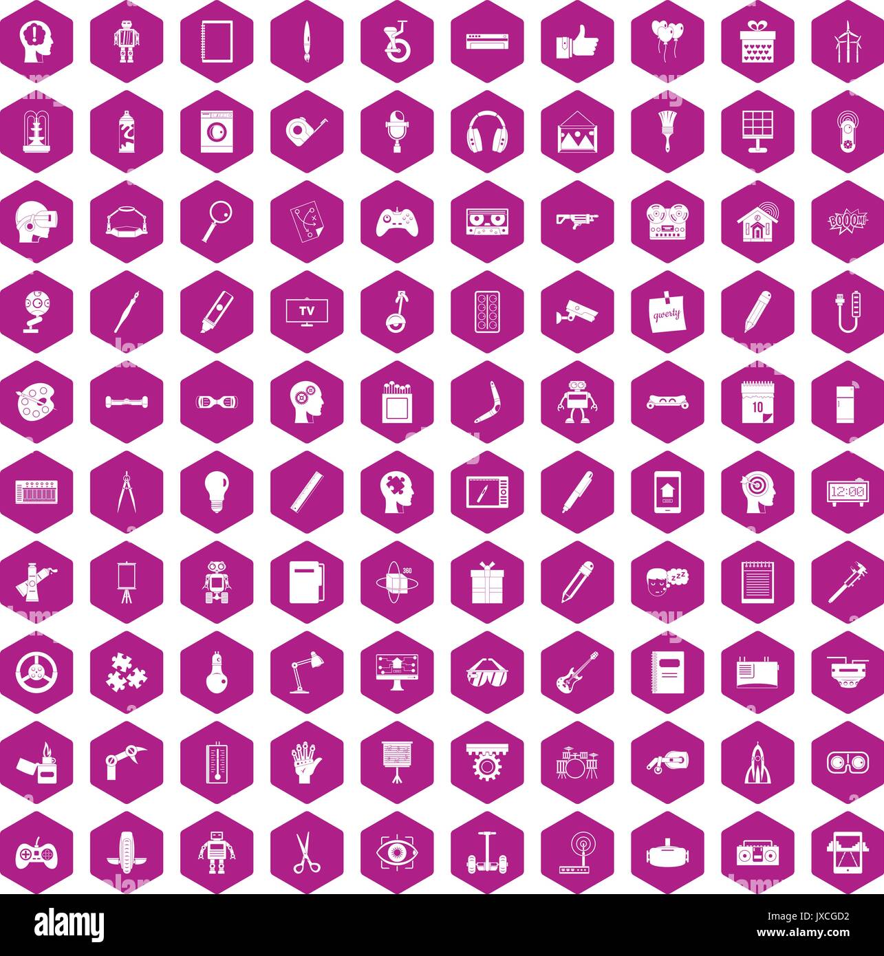 100 kreative Idee Symbole hexagon Violett Stock Vektor