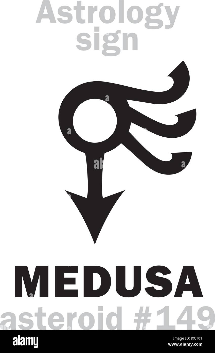 Astrologie Alphabet: MEDUSA, Asteroid Nr. 149. Hieroglyphen Zeichen Zeichen (Symbol). Stock Vektor