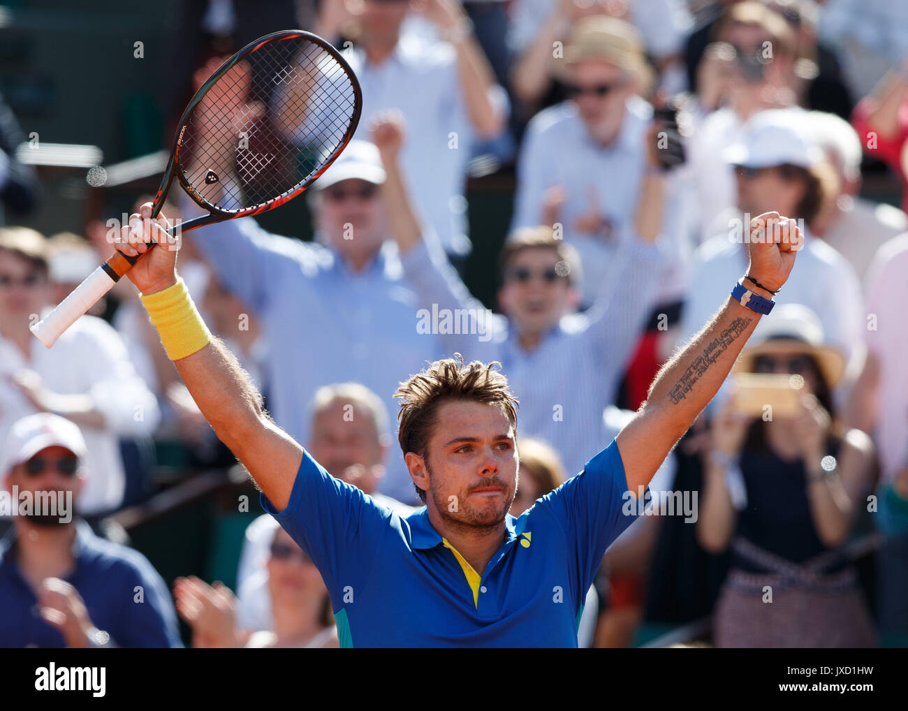 STAN WAWRINKA (SUI) jubelt nach seinem Sieg, Jubel, Emotion, Freude, Tennis - French Open 2017 - Grand Slam/ATP/WTA-/ITF-Roland Garros - Paris Stockfoto