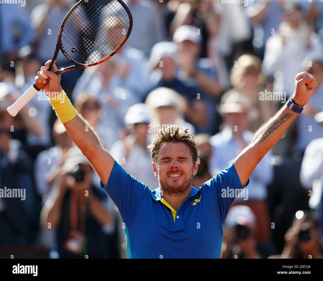 STAN WAWRINKA (SUI) feiert am Rolland Garros, Paris, Frankreich Stockfoto