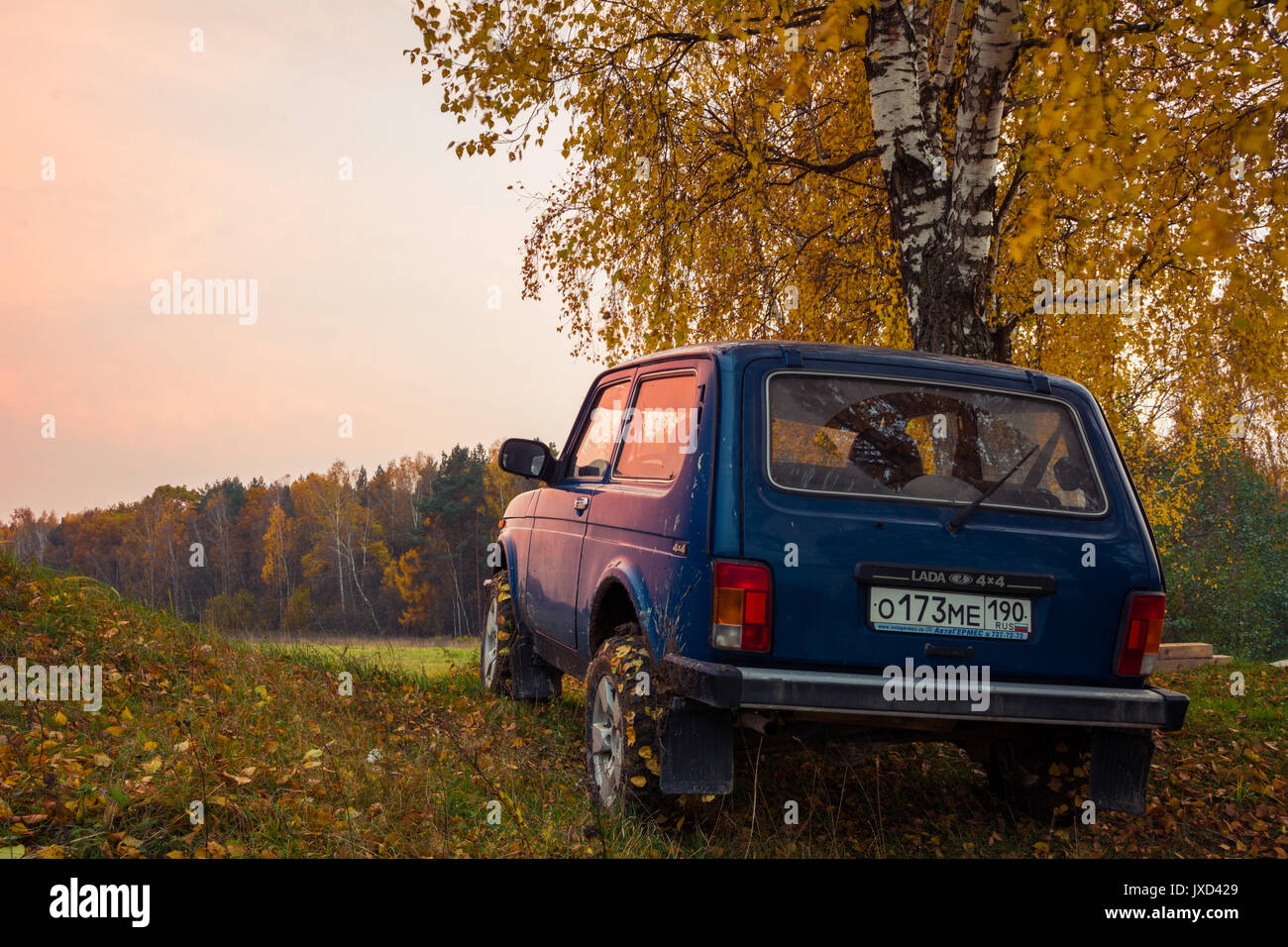 Sowjetische und russische SUV Lada Niva 4 x 4 Stockfoto