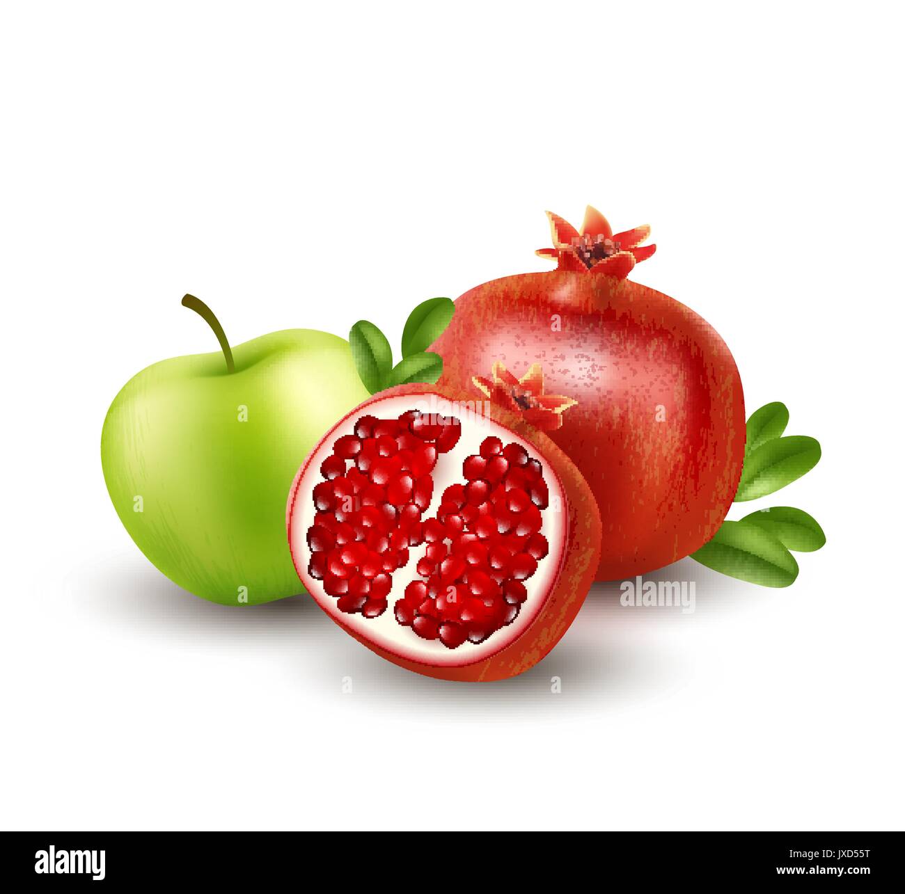 Realistische Granatapfel oder Garnet auf dem weißen Hintergrund. Vector Illustration Stock Vektor