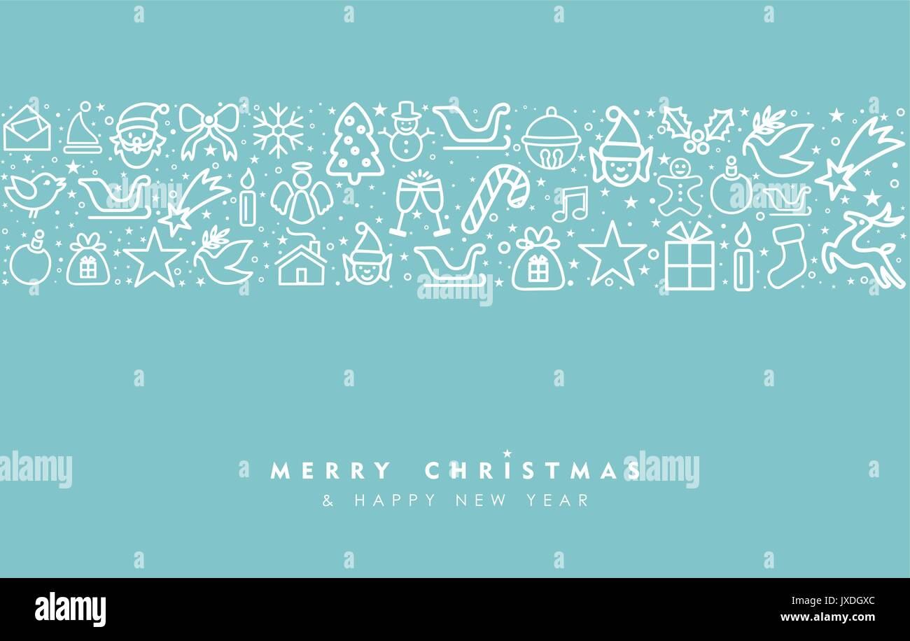 Frohe Weihnachten und guten Rutsch ins Neue Jahr Gruß card Design mit Holiday line Art Symbol Muster. EPS 10 Vektor. Stock Vektor